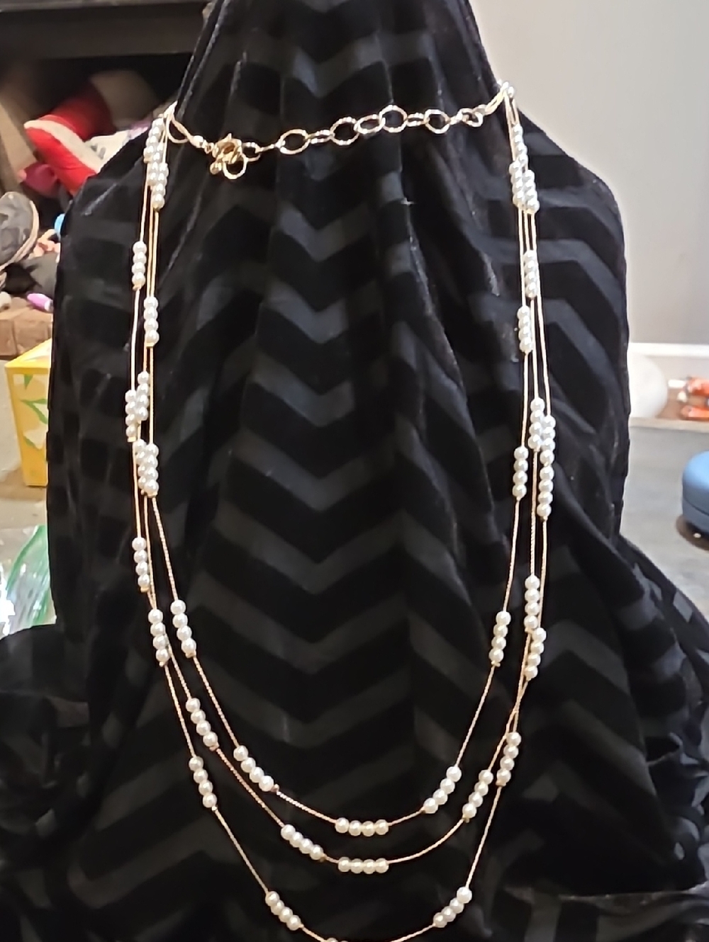Elegant Multi-Strand Pearl Station Necklace - White & Gold